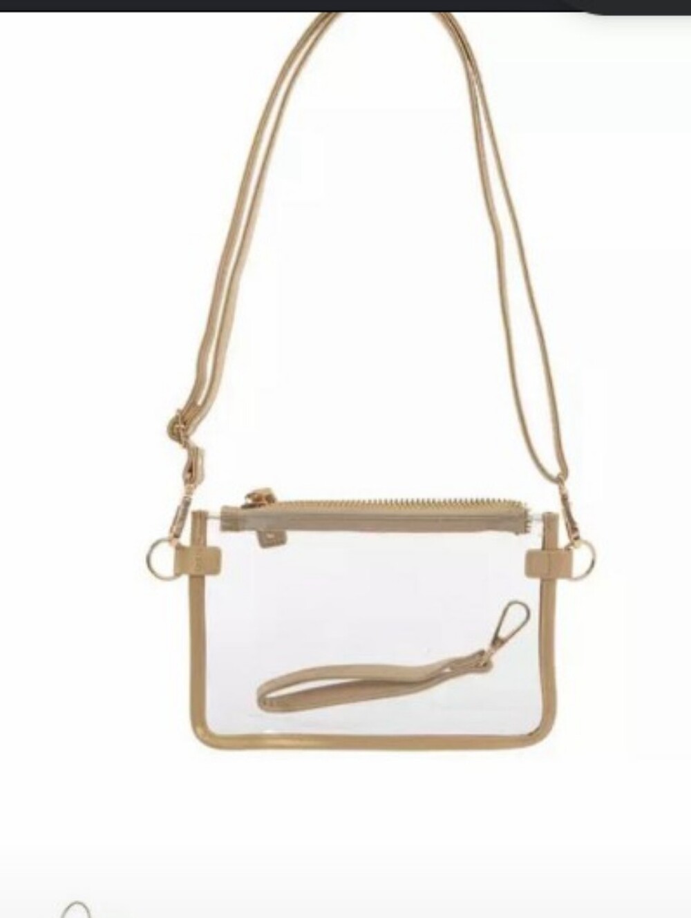 Transparent Crossbody Handbag with Wristlet Strap (Gold-Tan 🤎)